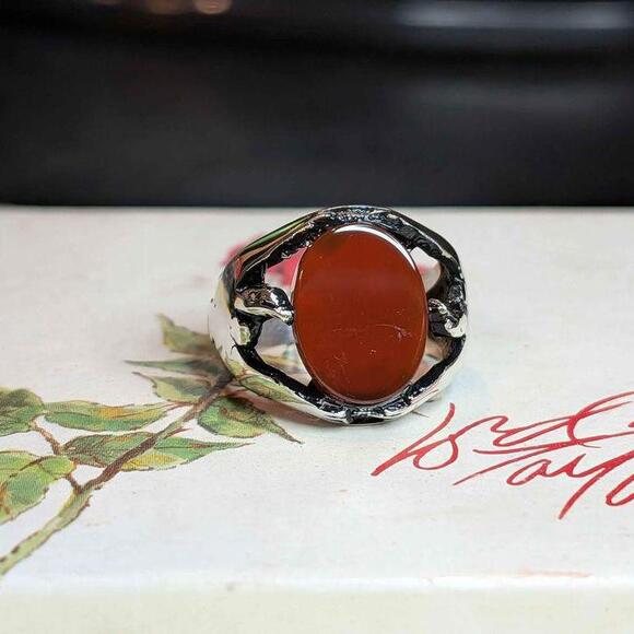 Eagle Feather Hold Red Onyx Mens Ring 925 Sterling silver Turkish Fine Jewelry - Picture 8 of 9